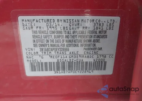 2014 Nissan Sentra S/Sv/Sr/Sl from USA, damaged, VIN 3N1AB7AP0EY228969